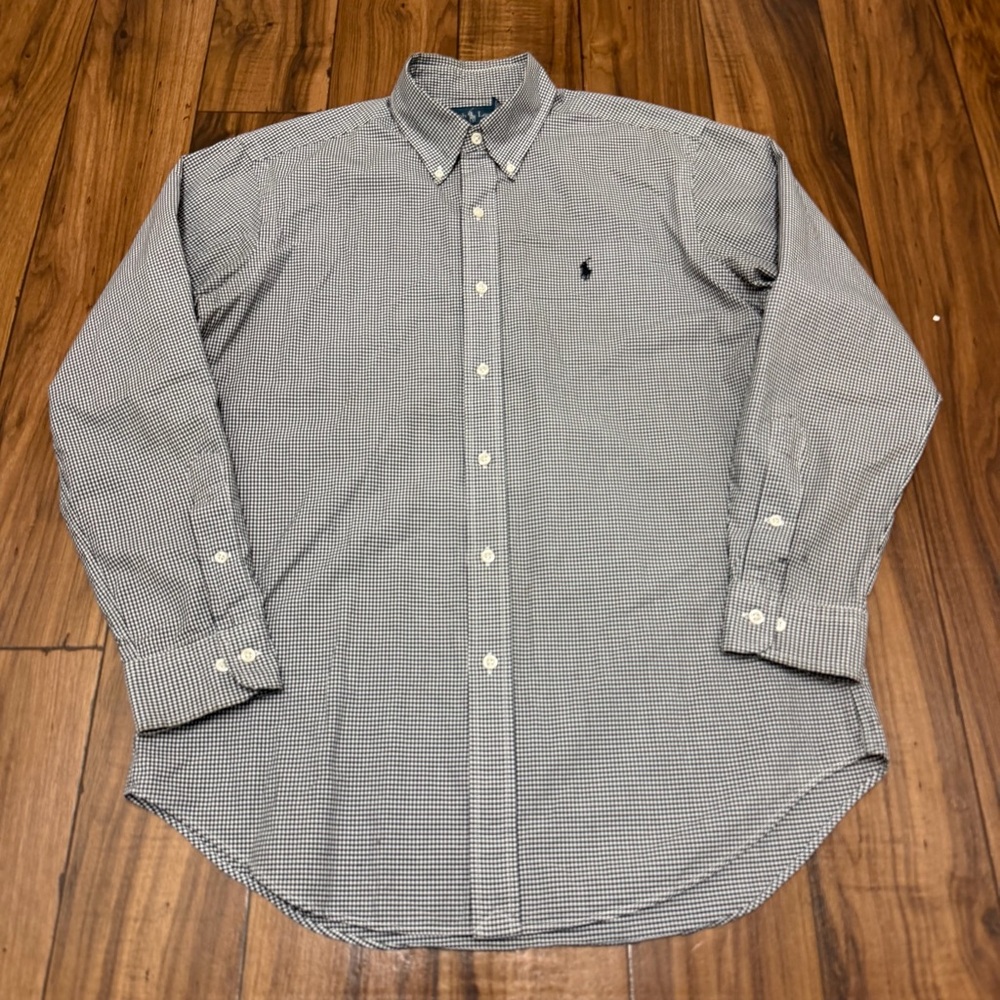 Vtg Ralph Lauren Long Sleeve Button Down Oxford Shirt Black Gingham Men Medium - Picture 2 of 14